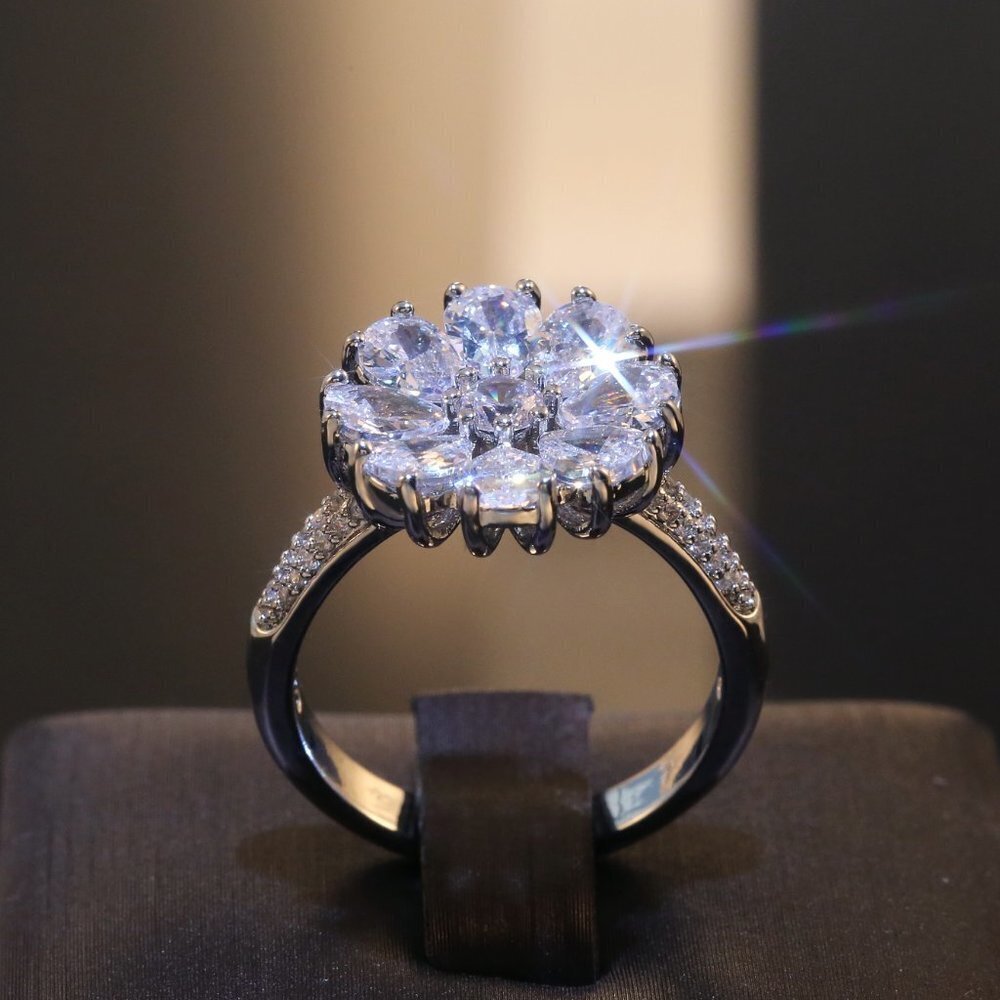 925 Silver Plated Beautiful White Flower CZ Wedding Ring, FB16FA1132